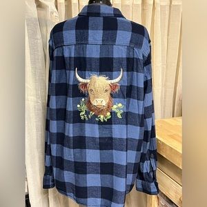 HIGHLAND COW up-cycled reworked flannel shirt